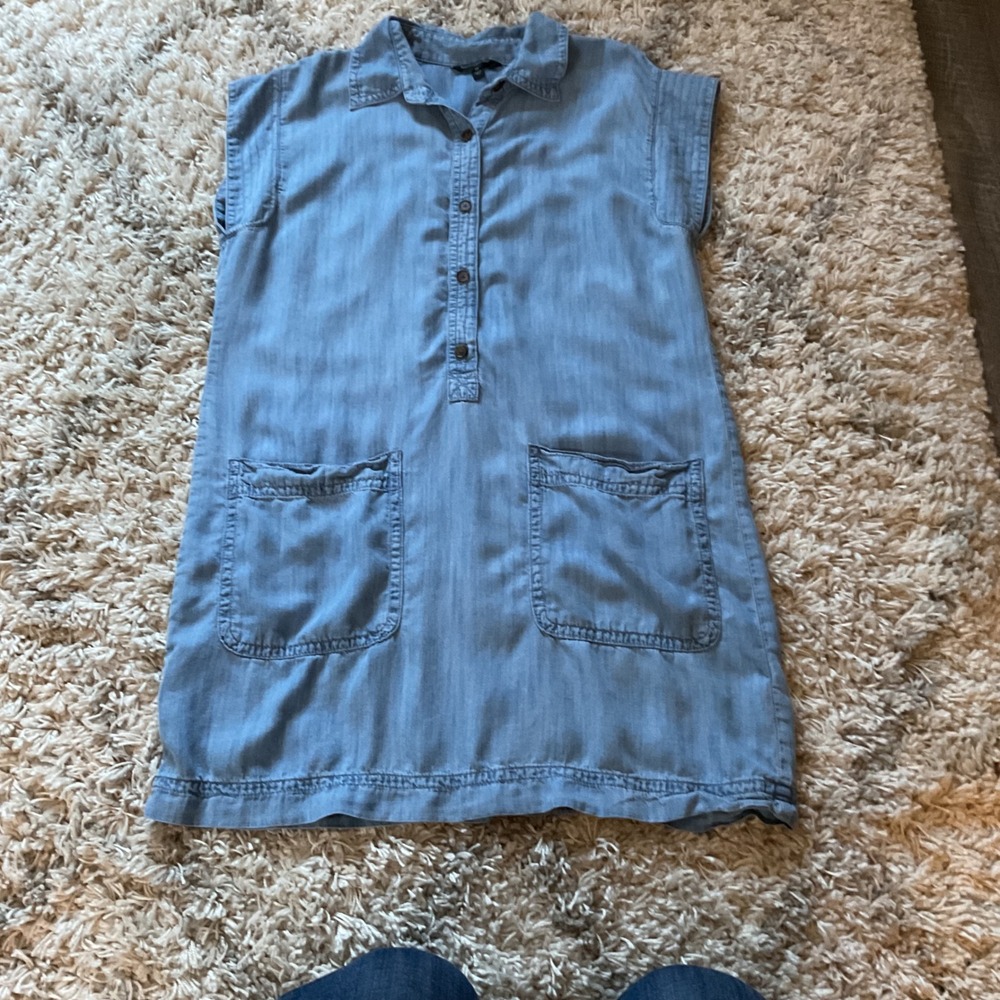 Banana Republic Womens M Blue Chambray Sleeveless Shirt Dress‎ Mini Pockets